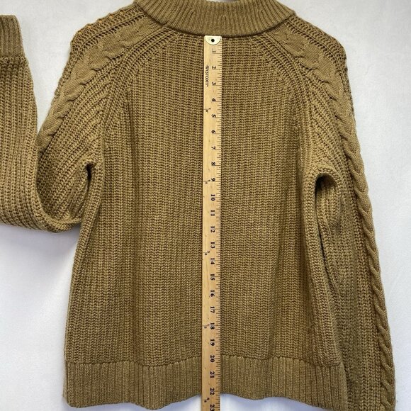 J.Crew Azra Cable Knit Pullover Sweater Women Medium Tan Mock Neck Wool Blend - Picture 3 of 16